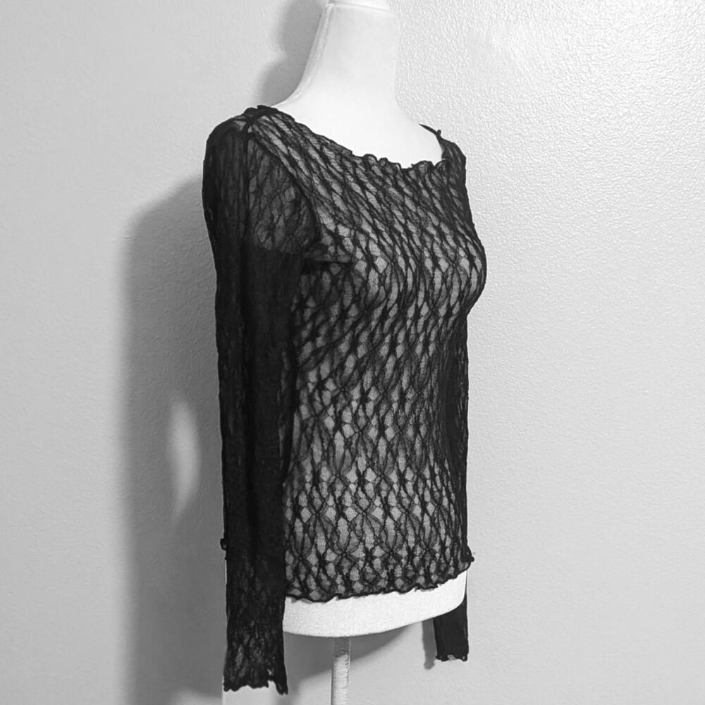 Urban Outfitters Black Gothic Sheer Lace Ruffle Long Sleeve Top | Size M - Picture 2 of 5
